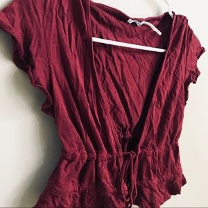 Urban Outfitters Maroon Tie-Front Crop Top